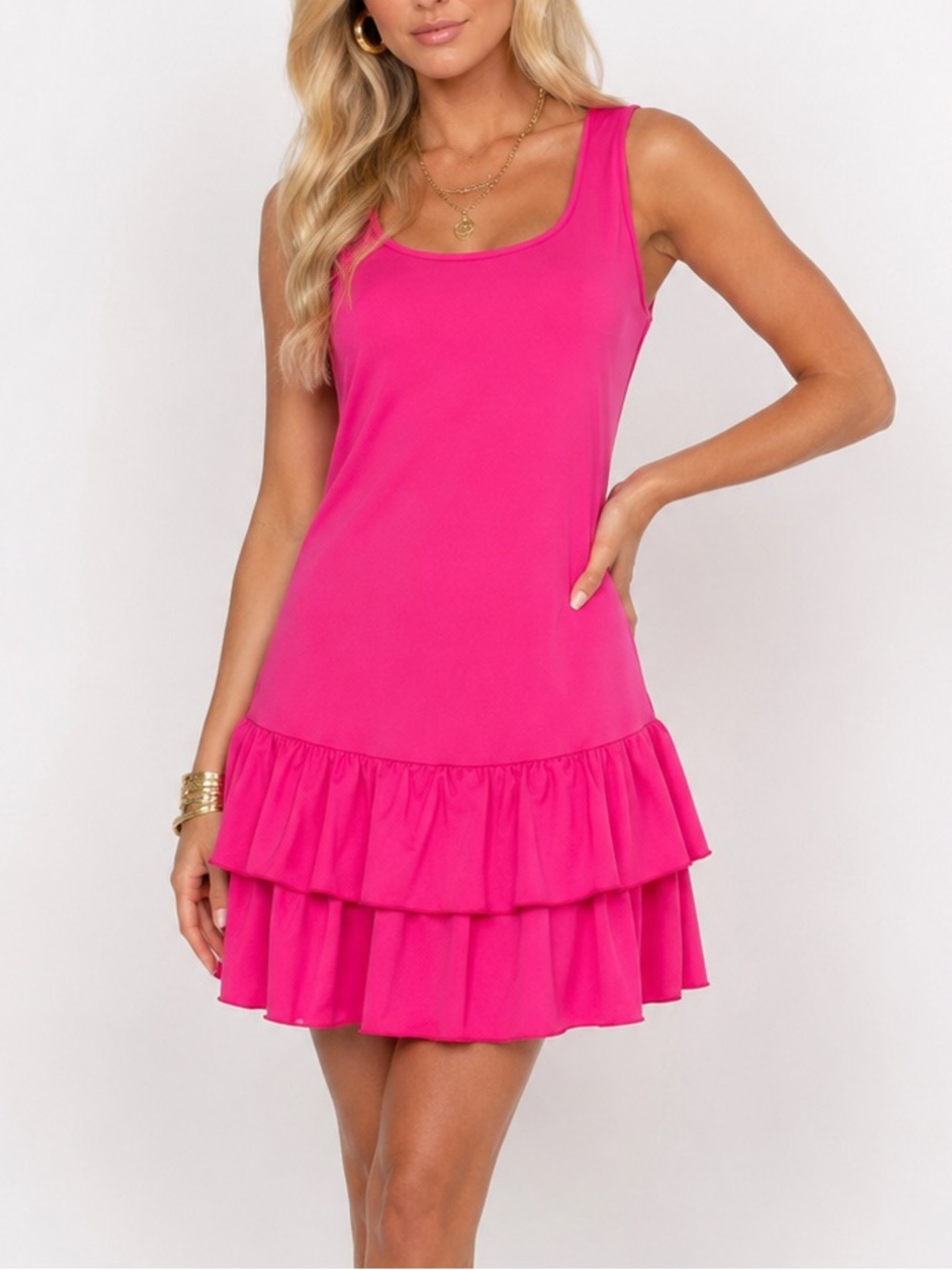 Peter Nygard Barbiecore Pink Sleeveless Tiered Ruflle Mini Dress Size Medium